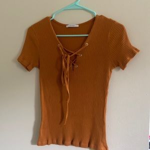 Zara size S lace up mustard yellow shirt